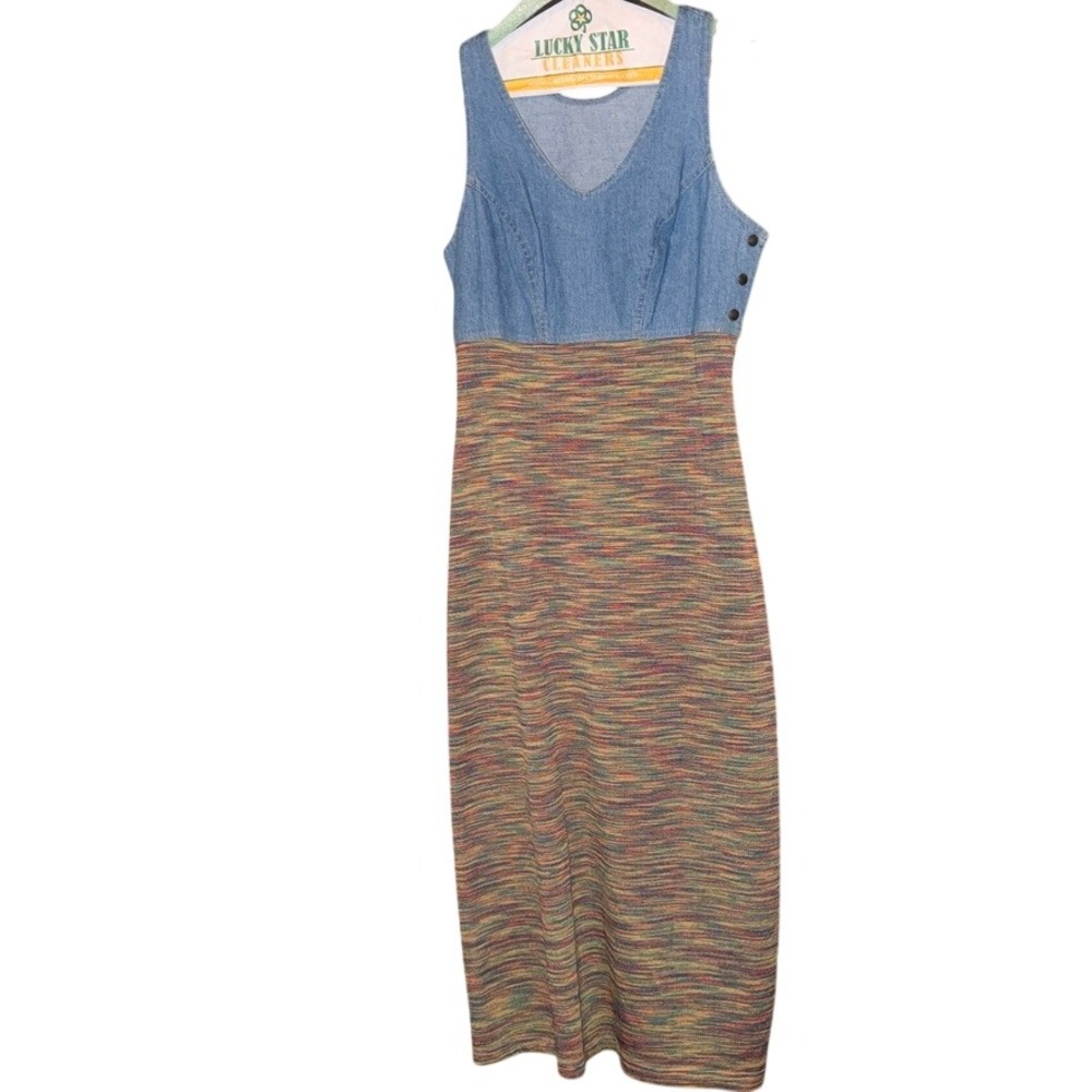 J. Harris Vintage 90s Denim Space Dye Midi Dress Small Women Multi Color Cotton